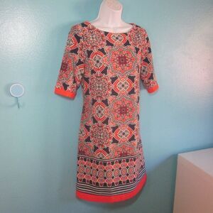 Eliza J Floral Print Dress Womens Size 8 Navy & Red Rear Zipper 36B - 32W - 38H